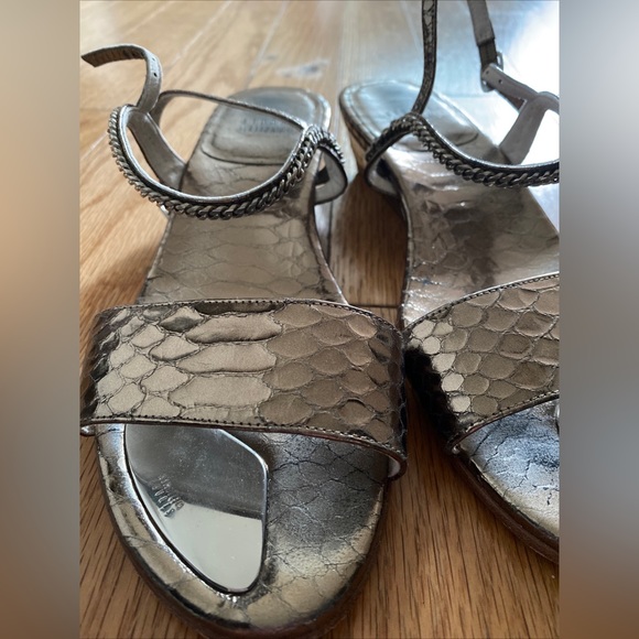 Stuart Weitzman metallic snakeskin chain accent sandals - 8 - Picture 4 of 6